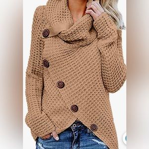 Tan button down turtleneck sweater
